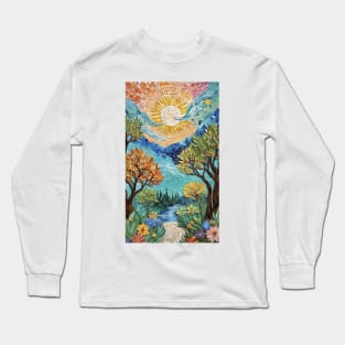 Nature's Kaleidoscope: Van Gogh Inspired Mosaic Landscape Long Sleeve T-Shirt